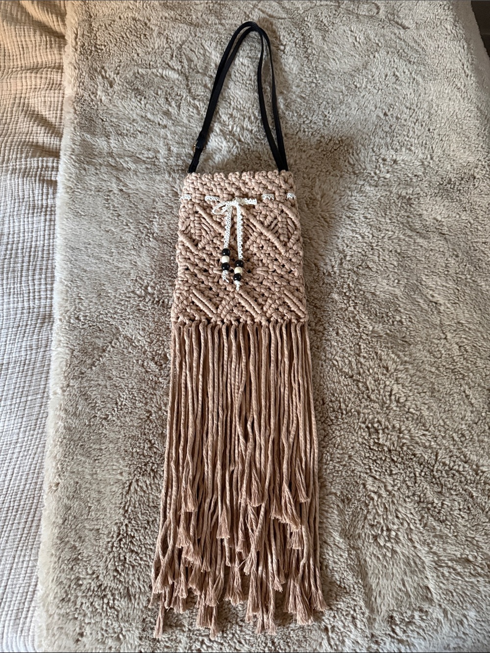 Boho Handwoven Macramé Crossbody Bag - Tan - Picture 3 of 15